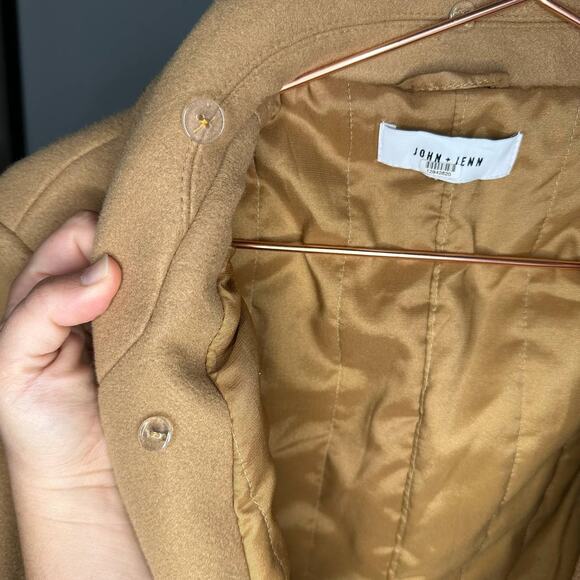 John + Jenn Griffen Camel Woven Tan Exposed Front Snap Closure Coat size Medium - Picture 11 of 14